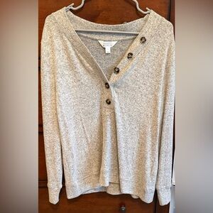 Market & Spruce Light Gray V-Neck Sweater with Button Accents